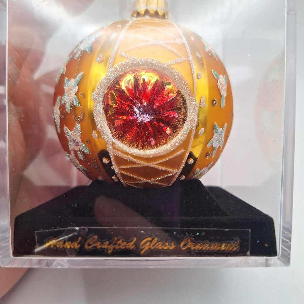 HANDCRAFTED BLOWN GLASS ORANGE GOLD BEJEWELED CHRISTMAS ORNAMENT MICHAELS NEW